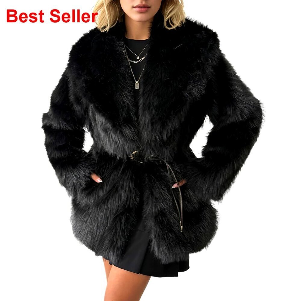 Women's Mid-Length Faux Fur Coat Winter Warm Fuzzy Jacket Luxury Fluffy